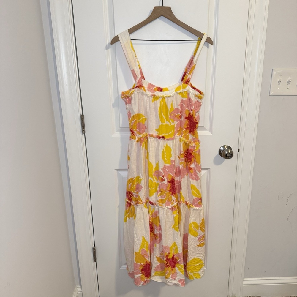 Free People Moonshine Midi Dress Floral Linen Blend Boho Yellow Pink White Small - Picture 3 of 14